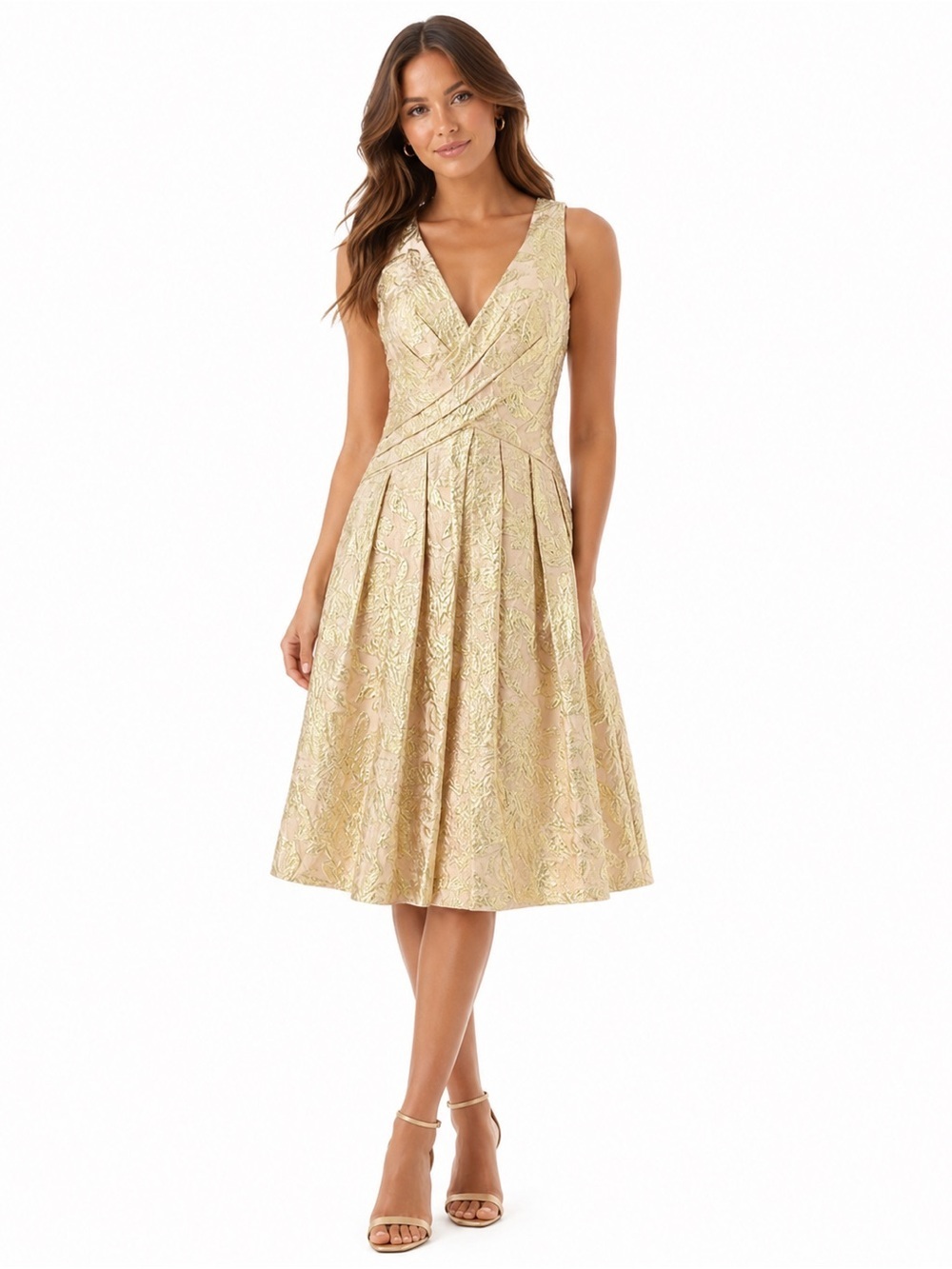 Pamella Roland Metallic Jacquard Sleeveless Dress Size 10 Autumn Wedding Guest